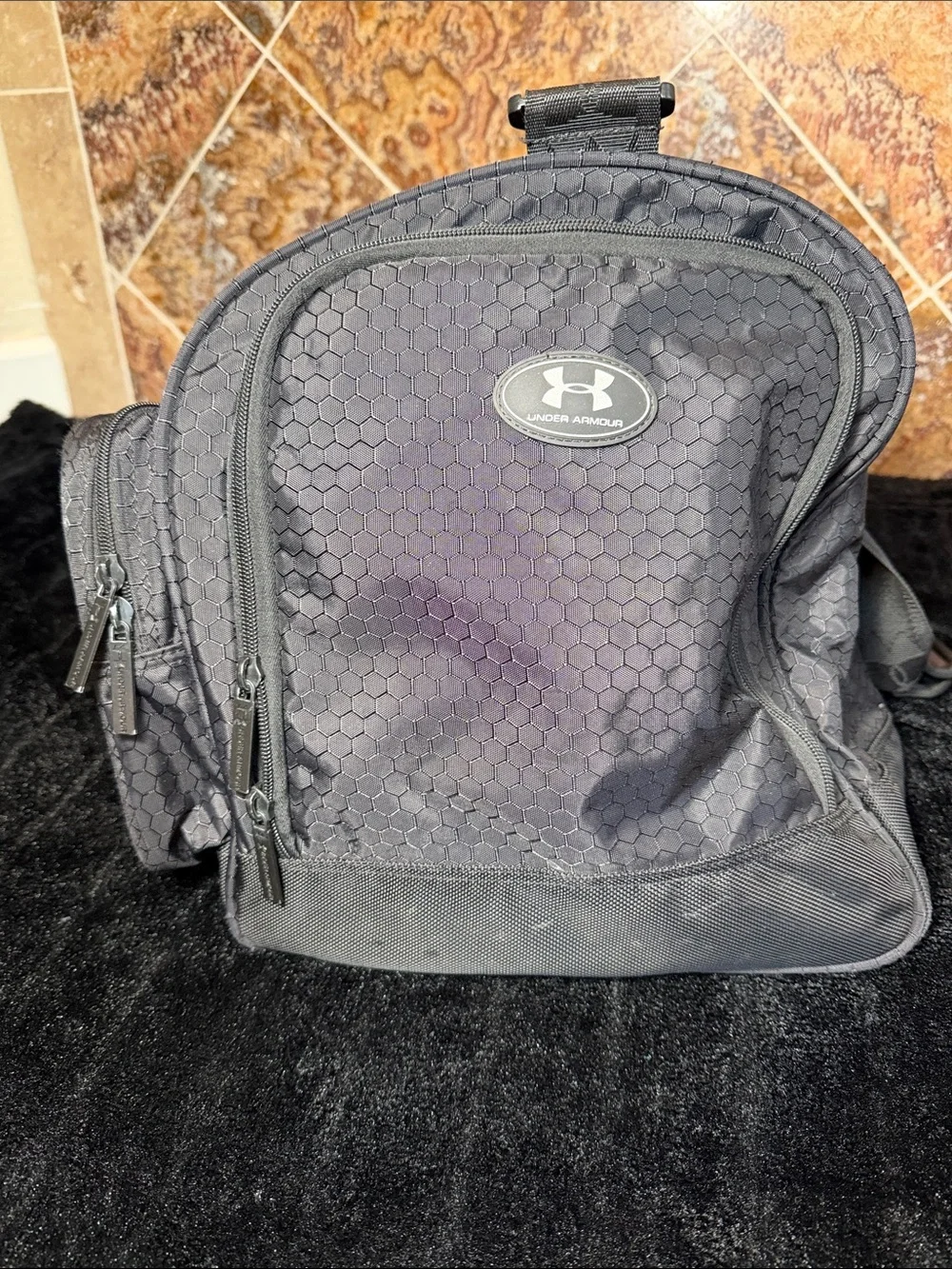 Under Armour Black Hex-Pattern Duffel Bag with Logo